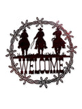 Barbwire Circle Welcome Three Horse Riders Metal Sign
