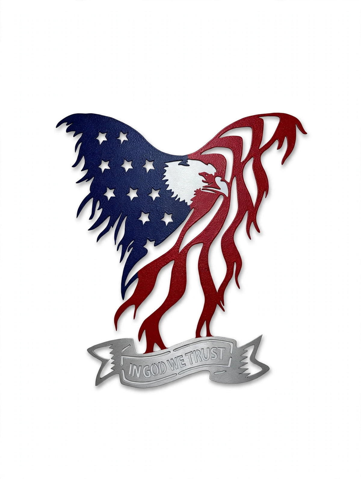Patriotic 24in Eagle Bright Red Blue Flag In God We Trust Metal Sign