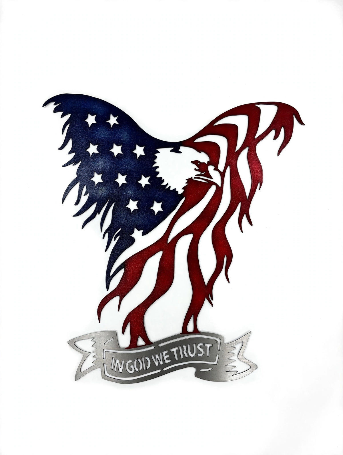Patriotic 24in Eagle Red Blue Flag In God We Trust Metal Sign