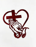 Heart with Cross and Praying Hands Metal Sign