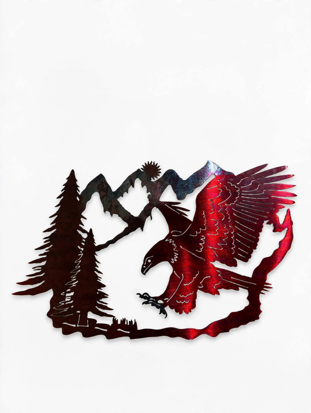 Wildlife Copper Eagle landing with two trees Metal Sign