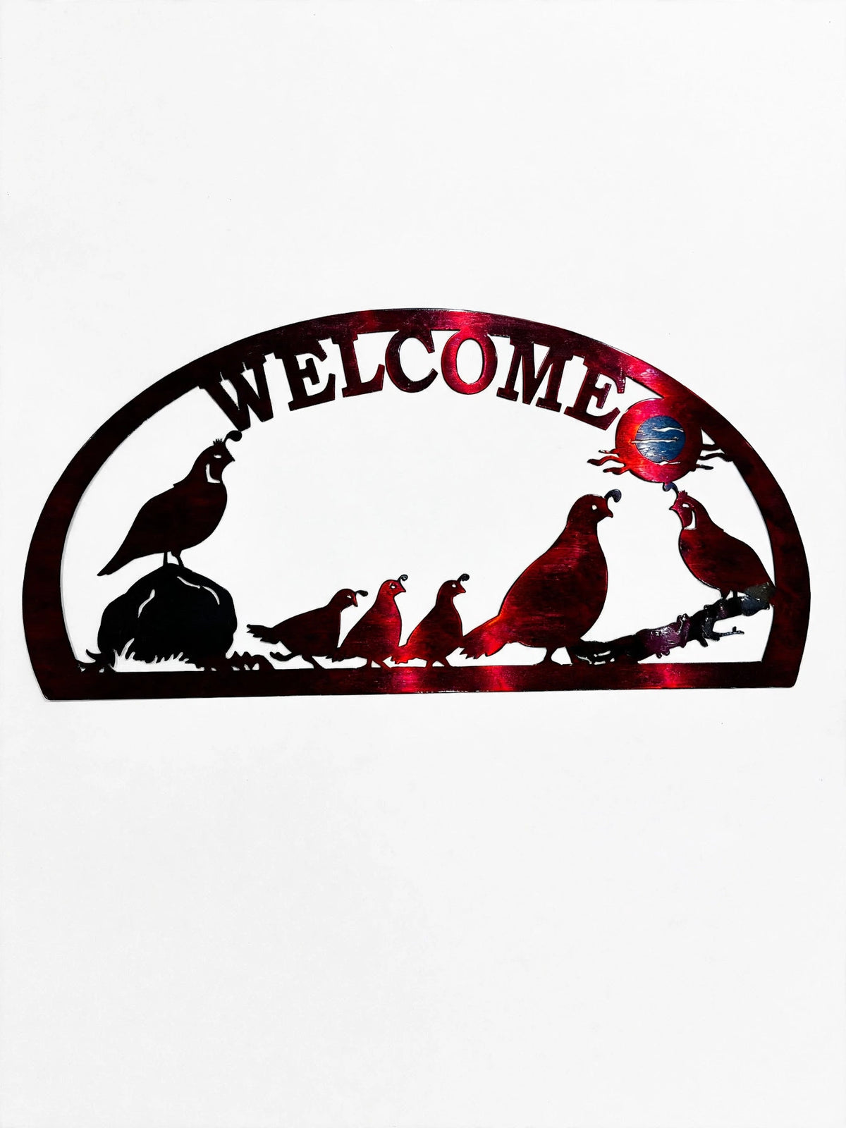Quail Welcome Half Oval Metal Sign